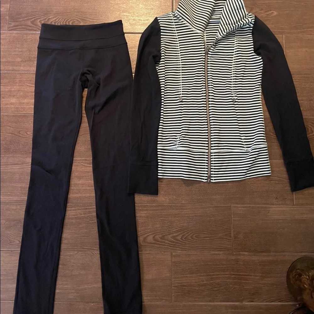 Lululemon Size 4 Mint Green and Black Striped Hoodie Jacket